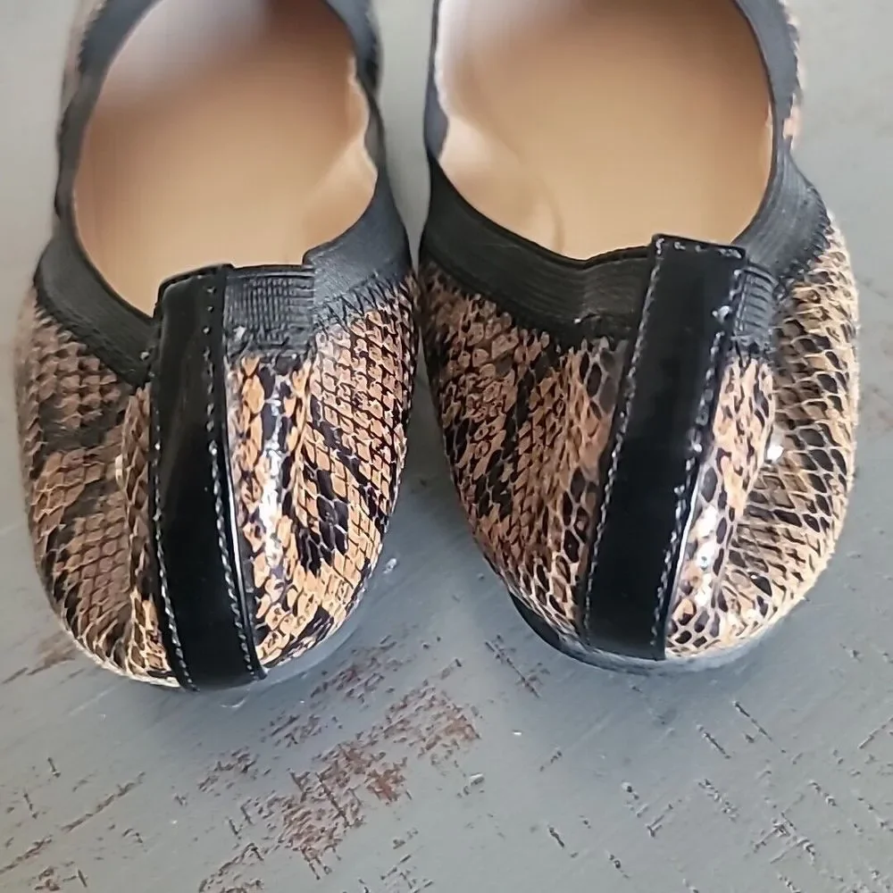 COLE HAAN Snakeskin Black Patent Leather Cap Toe Comfort Ballet Flats Shoes 8b